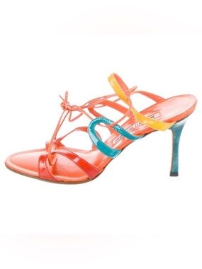 Manolo Blahnik Multicolor Patent Strappy Heels 37.5 7.5